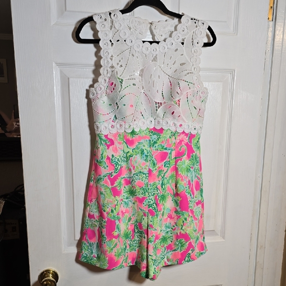 Rare Lilly Pulitzer Sadie Romper White Lace Raz Berry Catty Shack Sz 6 $198 - Picture 3 of 10